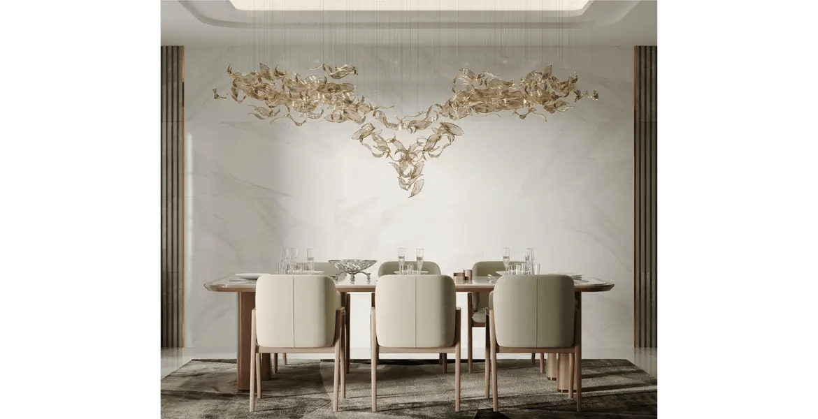 Custom chandelier light enhancing the elegance of a luxury villa in Dubai or a chic UAE apartment, designed for both style and functionality.