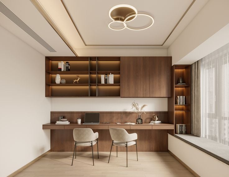 Desk Design:  Position your desk to make the most of natural light and add task lighting for darker hours.  Reduce Glare:  Place the desk so that it is perpendicular to the window. This means the window should be either to your left or right when you are seated at your desk. This position prevents direct sunlight from hitting the screen and reduces glare.