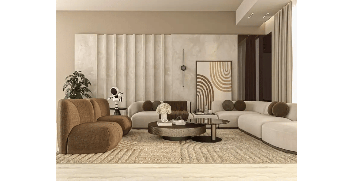 Modern custom furniture style featuring minimalist curved sofas and earthy tones – part of Bold Bespoke Design’s luxury interior collection in the UAE.