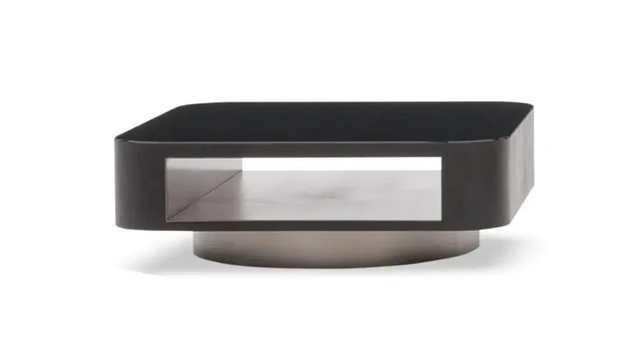 Sleek black coffee table with a minimalistic design and open space, perfect for a modern living room