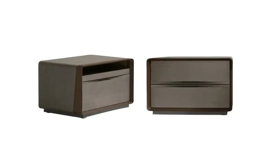 Pair of modern custom nightstands with a sleek, minimalist wood design and spacious drawers, perfect for contemporary bedrooms.