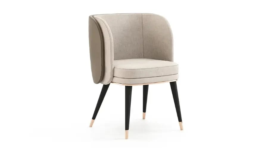 Luxury upholstered dining chair as part of bespoke modern dining room design furniture with wooden legs and fabric finish