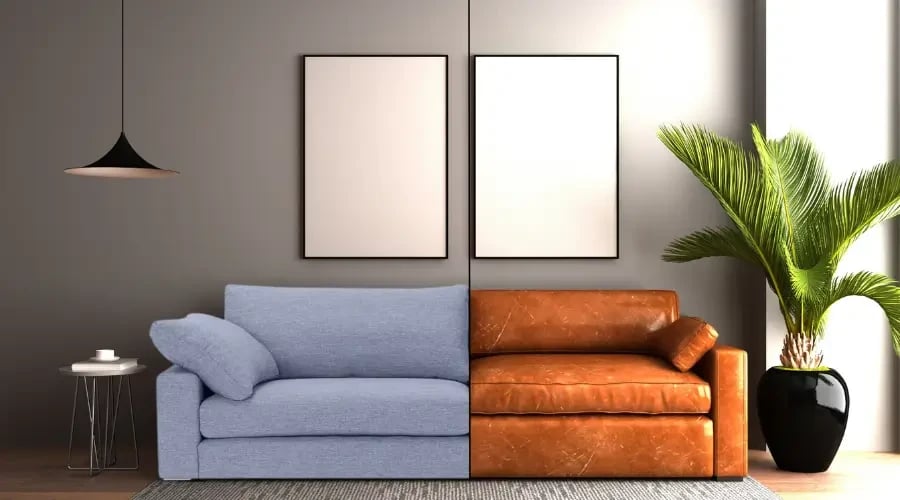 Creative modern sofa design showcasing fabric and leather upholstery in a contemporary living space