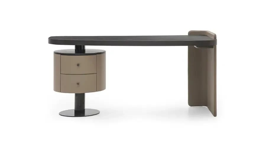 Designer custom office desk with round drawer unit and sleek black surface – tailored for stylish modern offices in Dubai.
