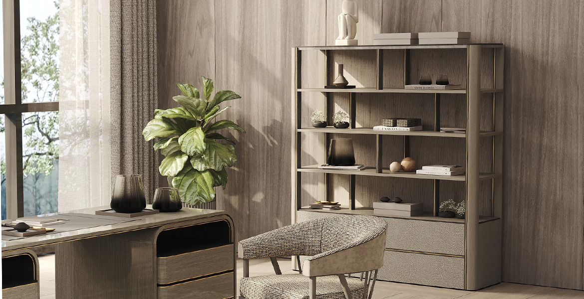 Wood and Leather Shelving Unit
