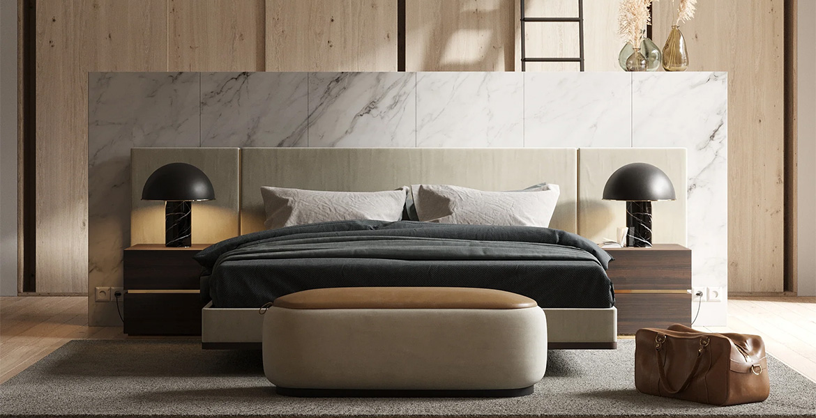 Metal Details Wide Headboard Bed