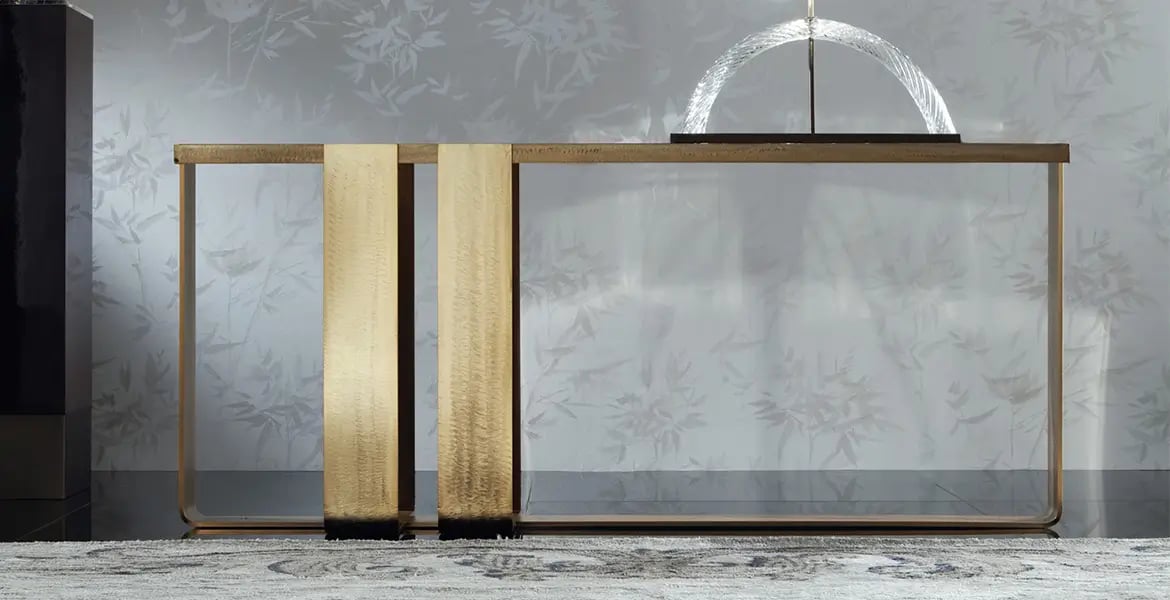 Marble Top Geometric Base Console