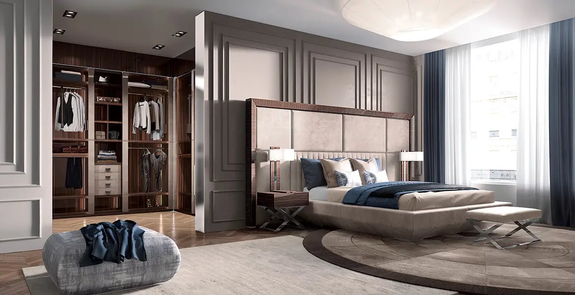 Leather and Wood Walk-In Wardrobe