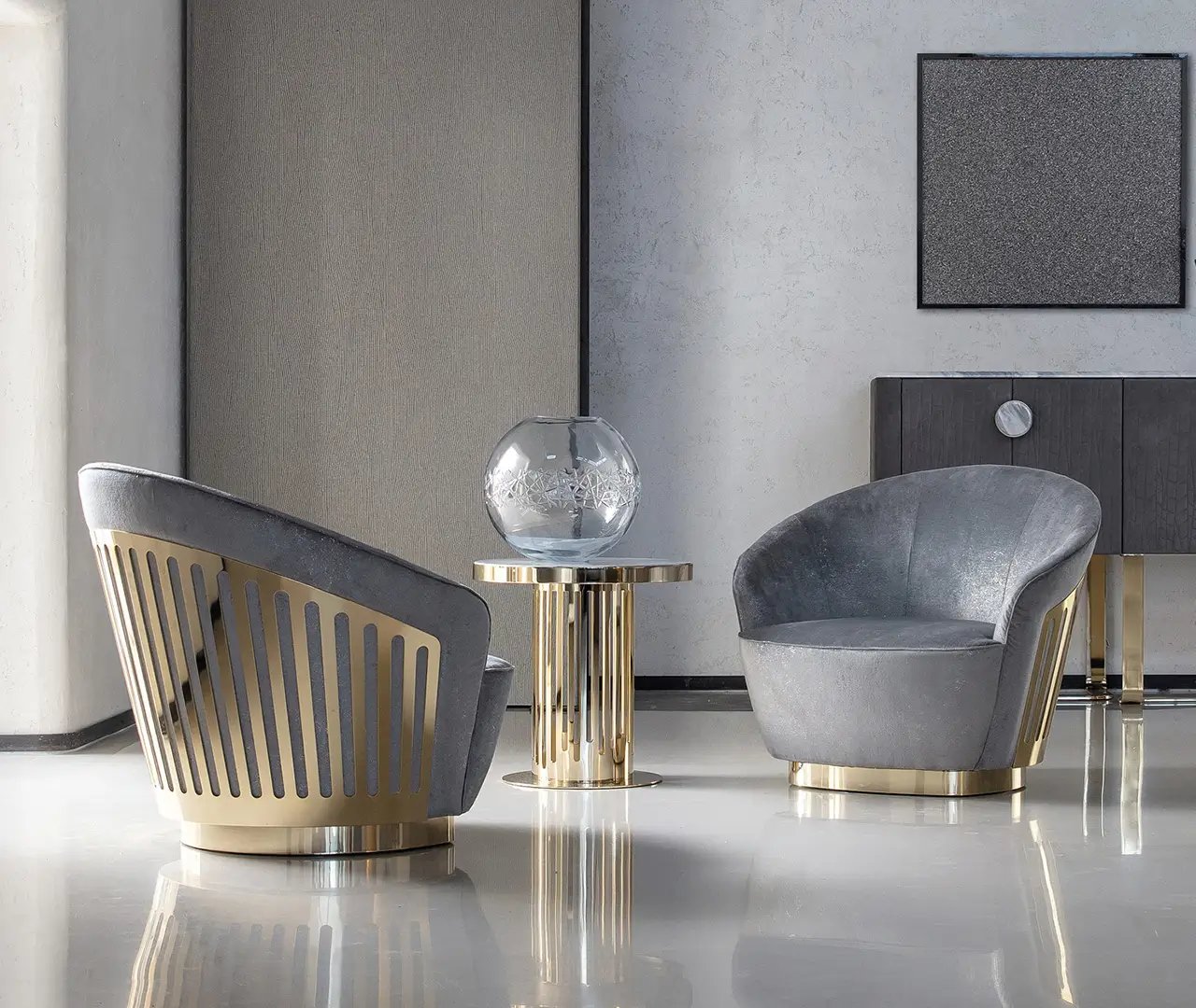 Metal Details Upholstered Armchair