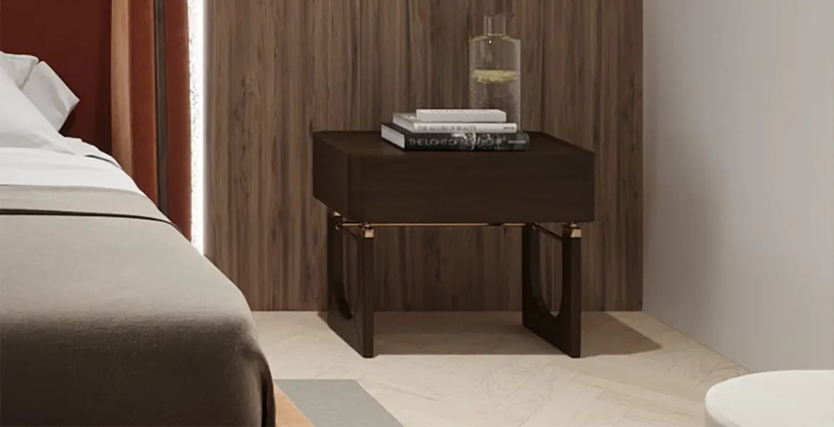 Elegant Wood and Brass Bedside Table