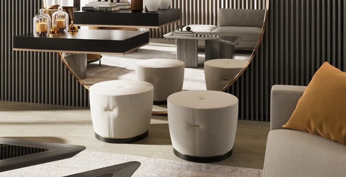 Upholstery and Stainless Steel Pouf