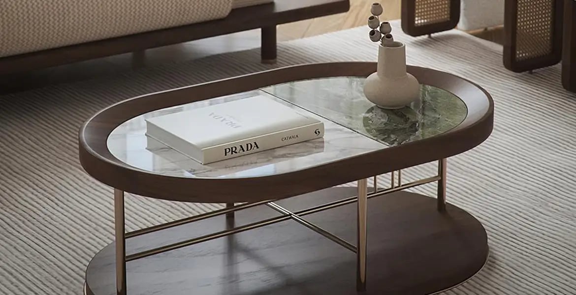 Marble and Wood Coffee Table
