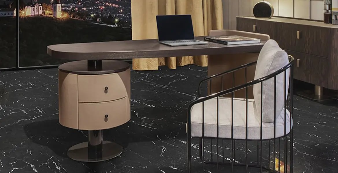 Bold Office Desk with a Brown Side Drawer