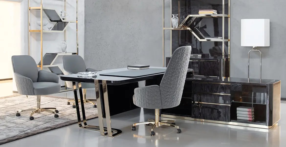 Leather and Wood Veneer Office Desk