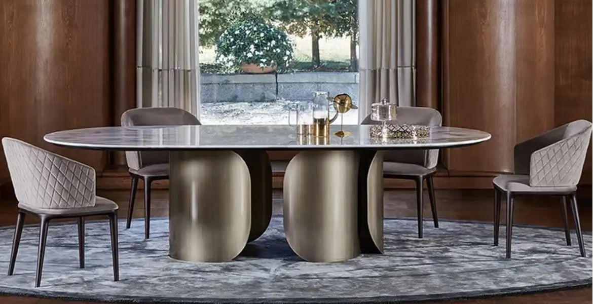 Cylinder Legs Marble Top Dining Table