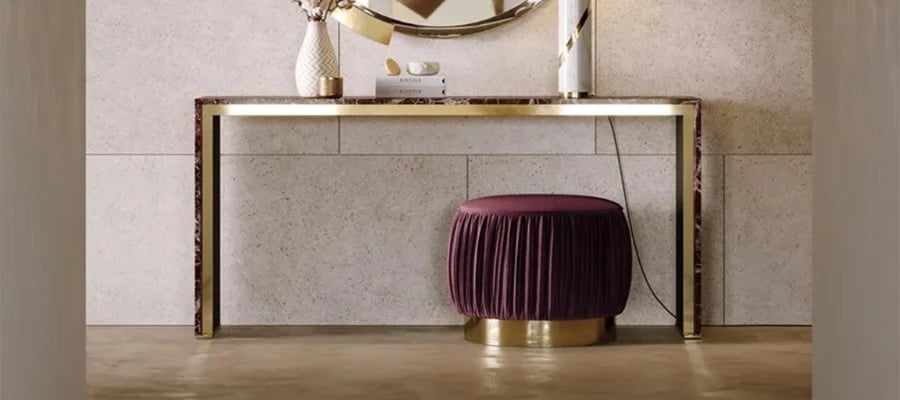 Marble and Wood Rectangular Console