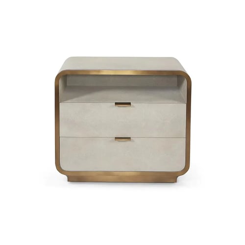 Two Drawer Leather Bedside Table