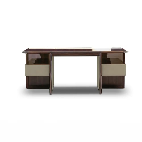 Modern Brown Wood Desk Wth Sideboard
