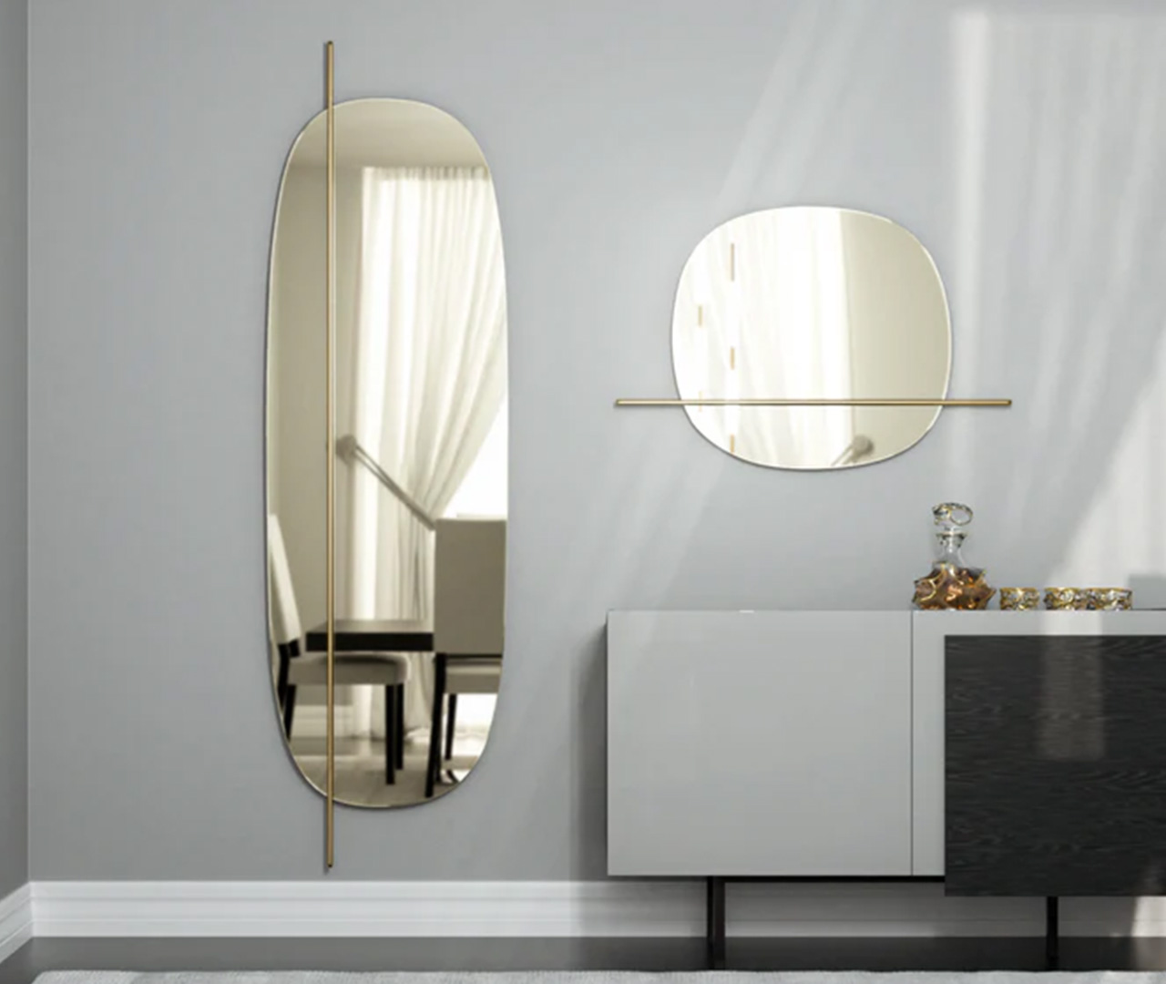 Modern Leather and Silver Mirror