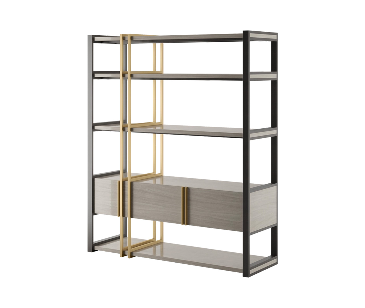 Gold and Black Shelving Unit