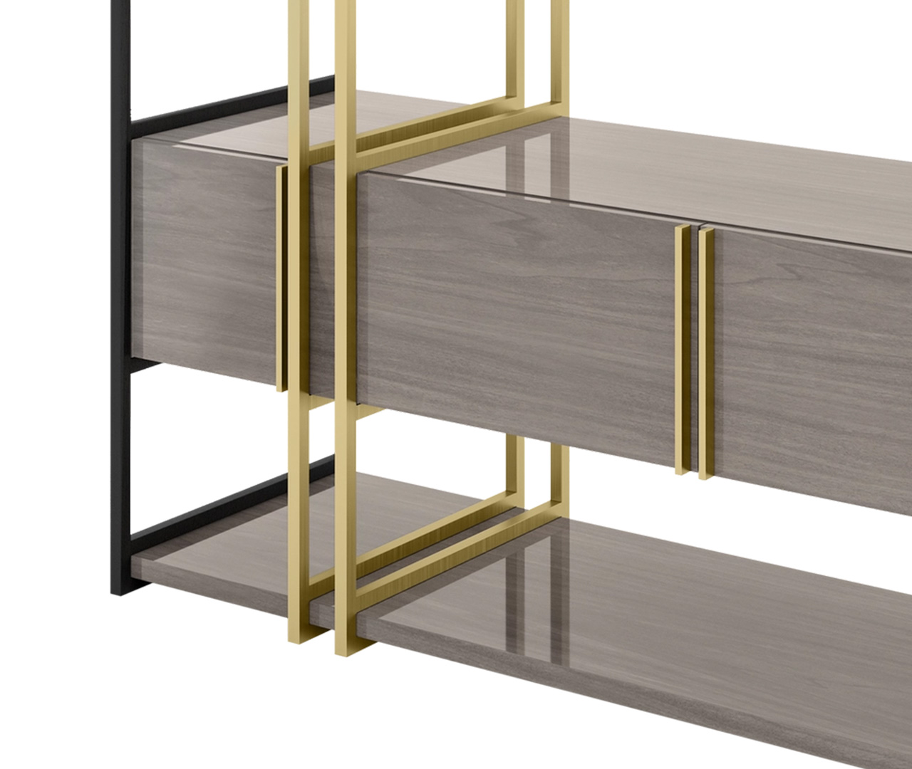 Gold and Black Shelving Unit