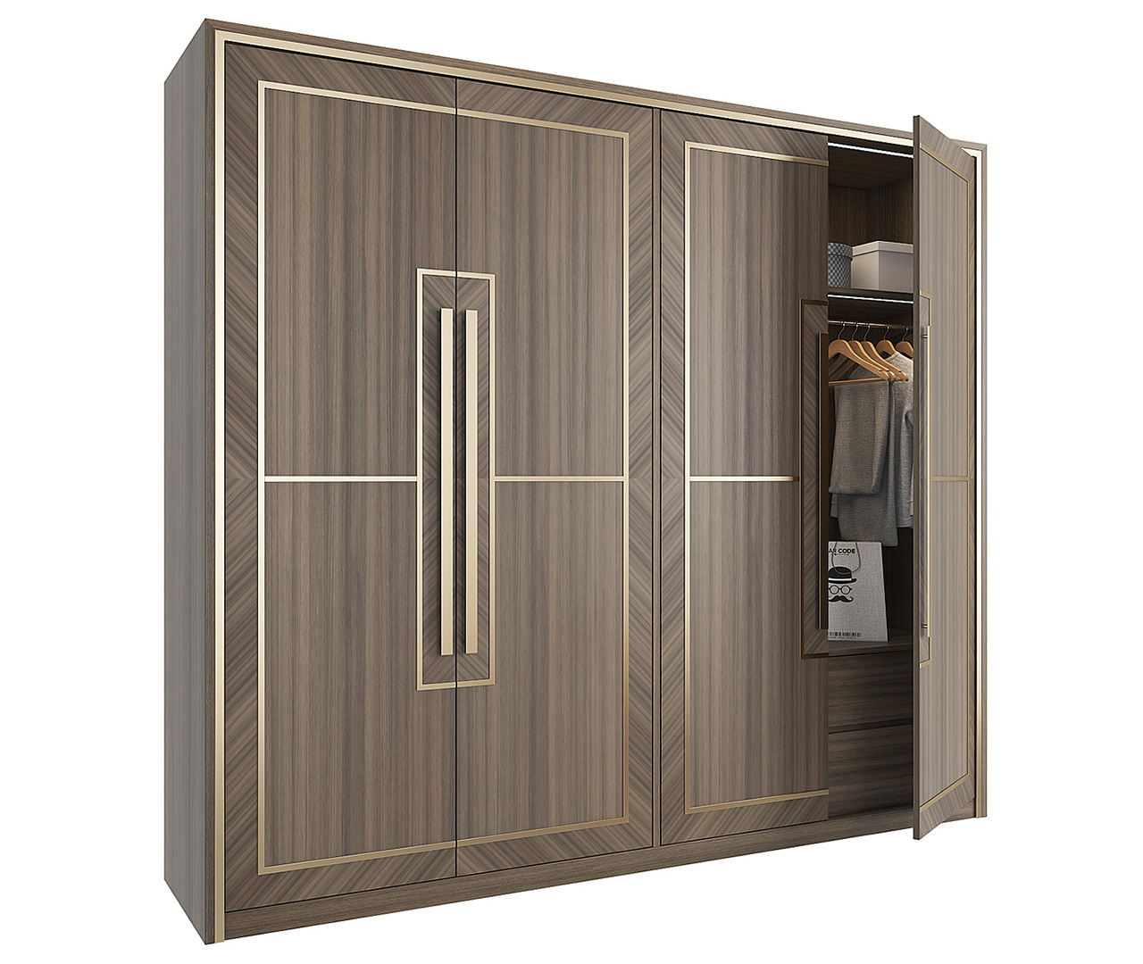 Classic Stainless Steel and Wood Wardrobe