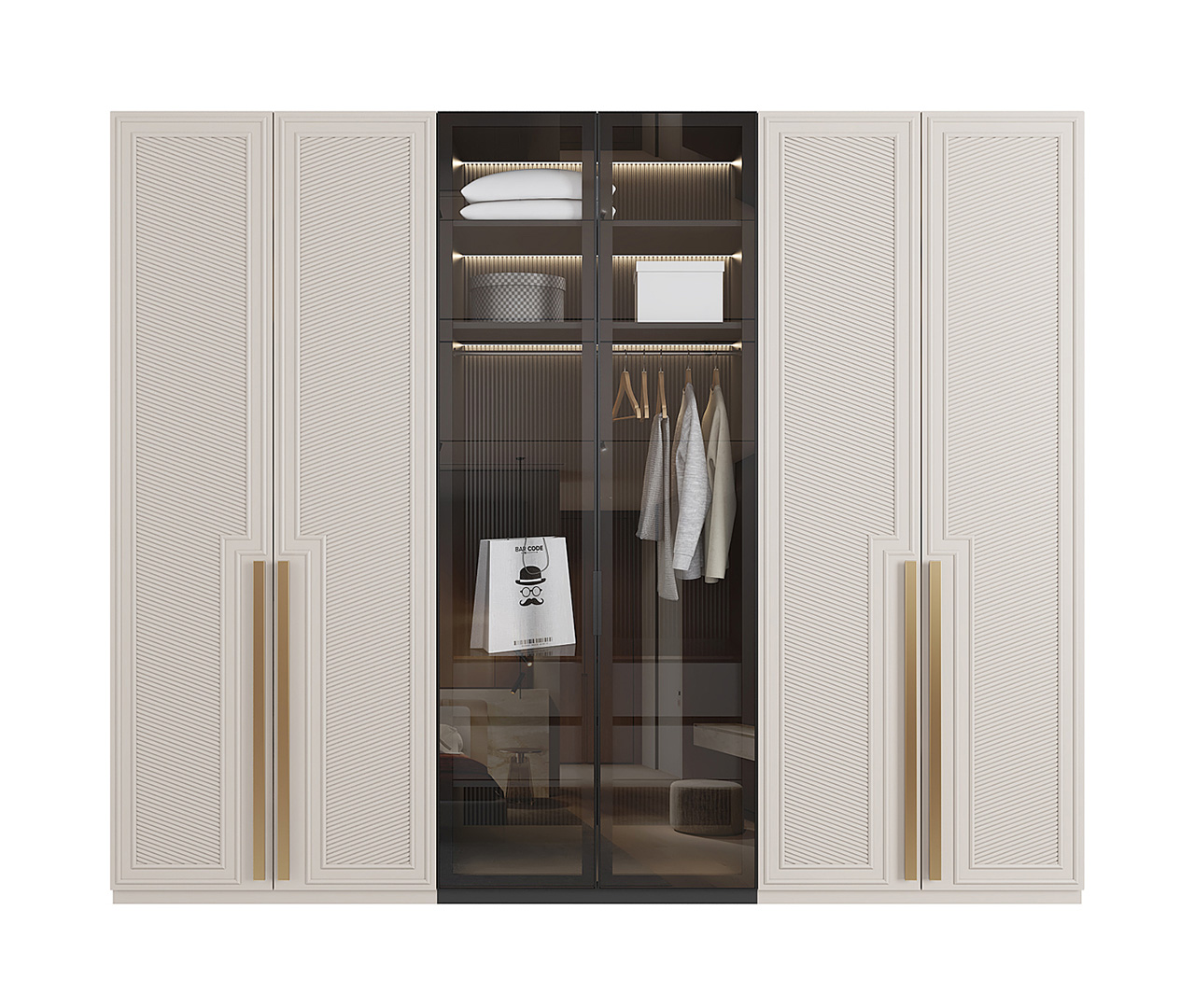 Glass and Stainless Steel Wooden Wardrobe
