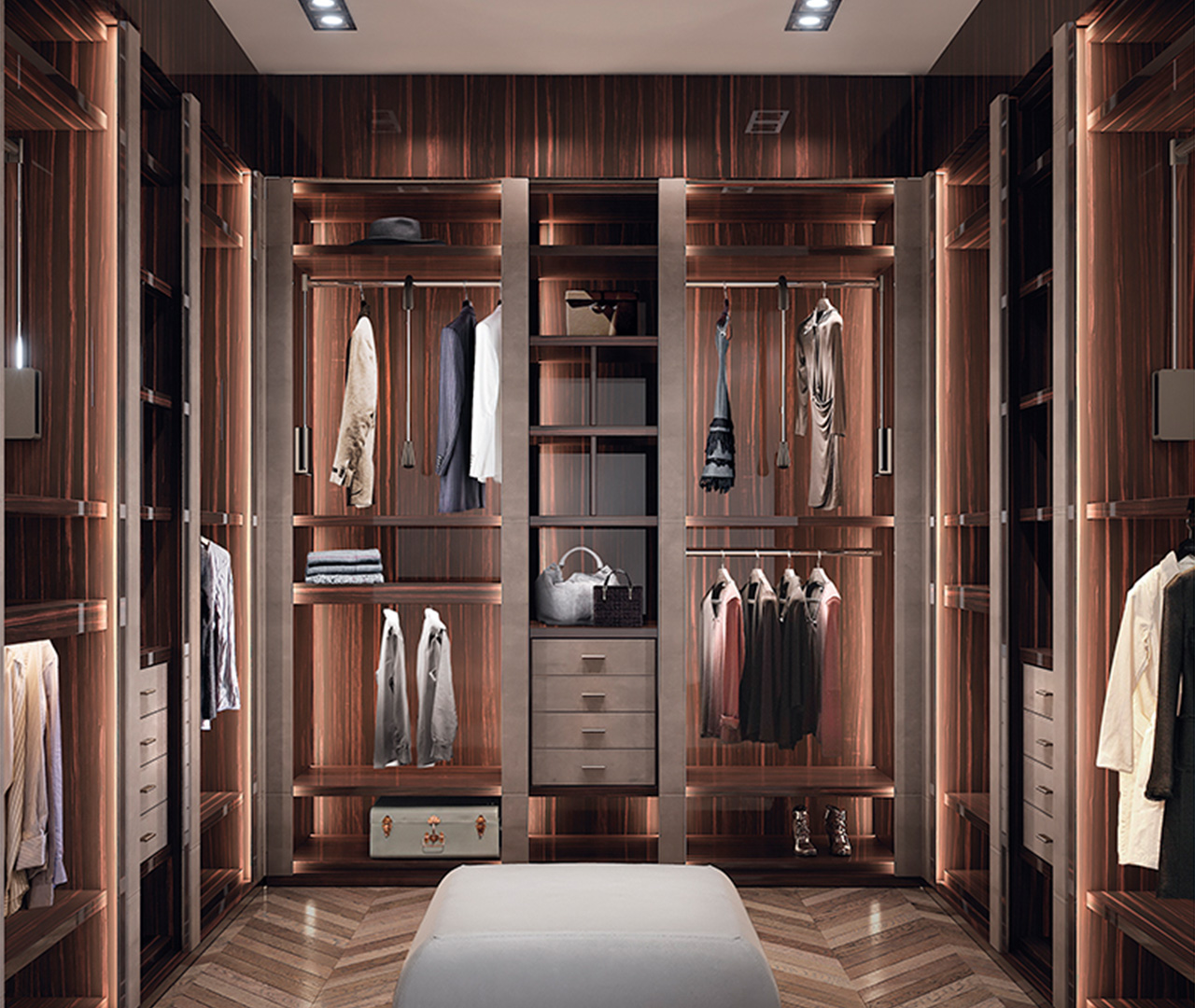 Leather and Wood Walk-In Wardrobe
