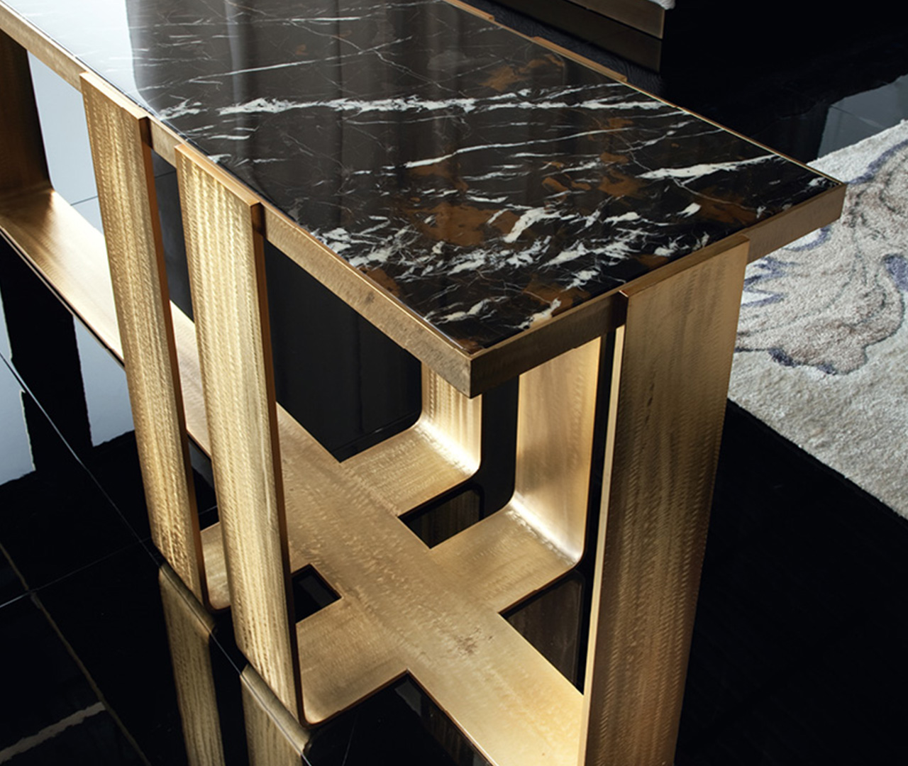 Marble Top Geometric Base Console