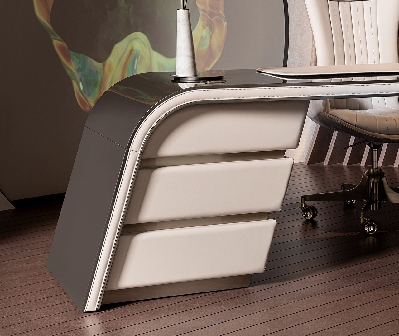Stainless Steel and Leather Office Desk