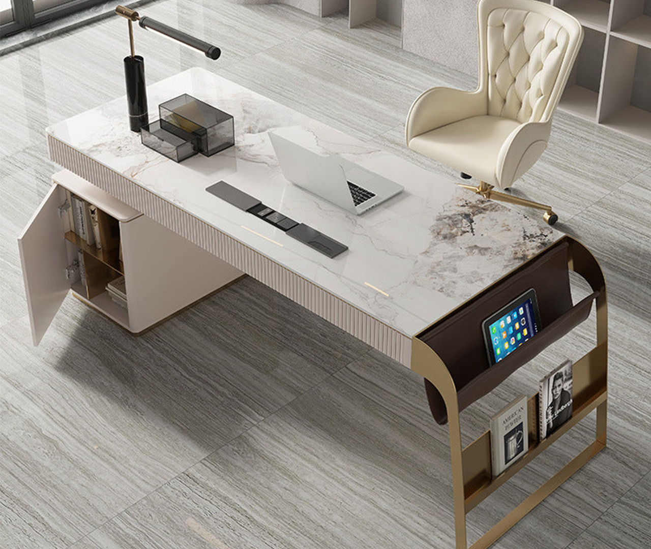 Stainless Steel and Marble Office Desk