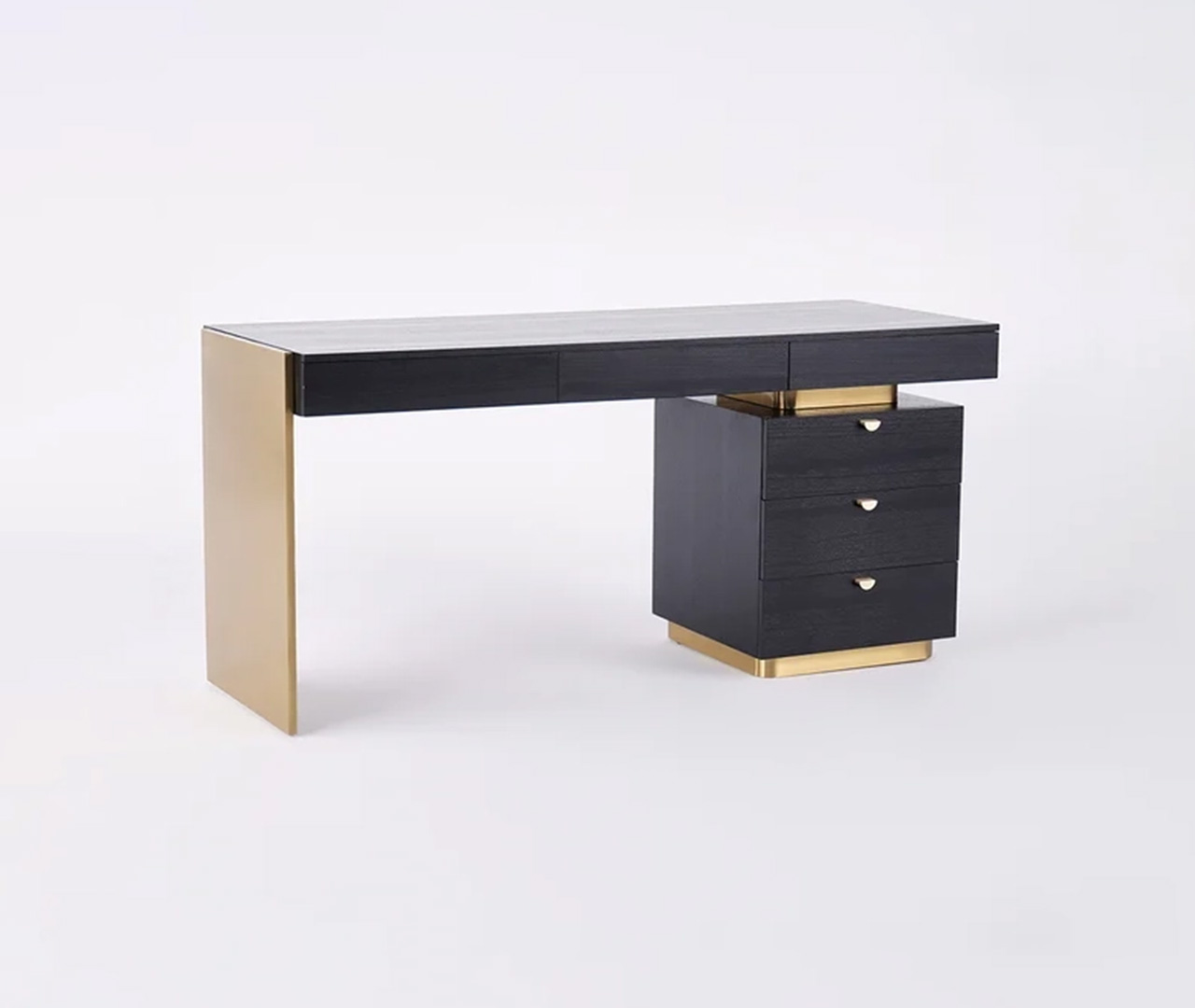 طاولة مكتب خشب اسود بتفاصيل ذهبية
