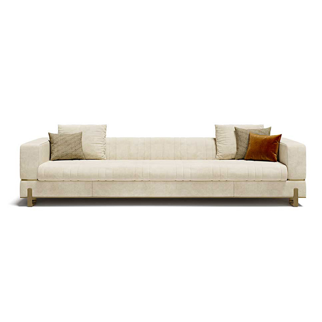 Gold-Trimmed Beige Sofa