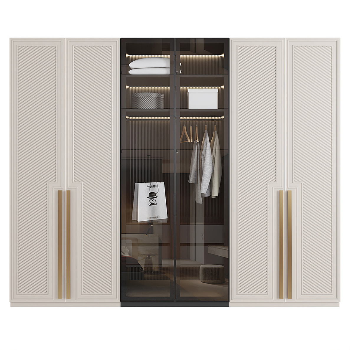 Glass and Stainless Steel Wooden Wardrobe