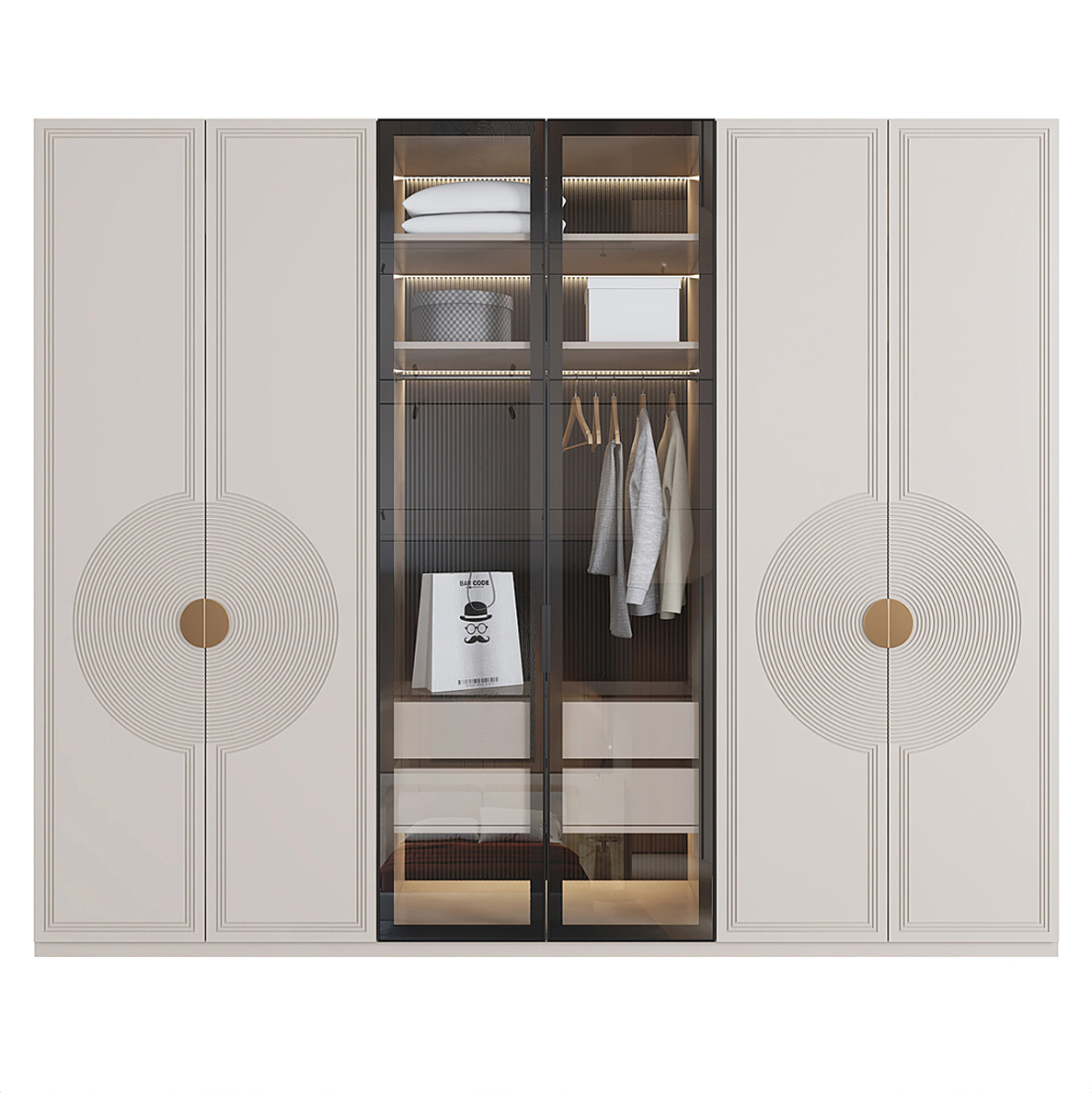 Stainless Steel and Wood Wardrobe