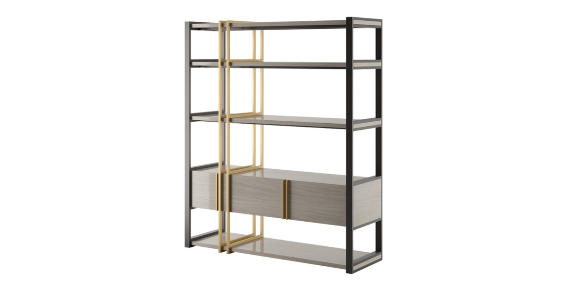 Explore the sophistication of BOLD's custom furniture with this Gold and Black Shelving Unit, where functionality meets luxury in interior design.