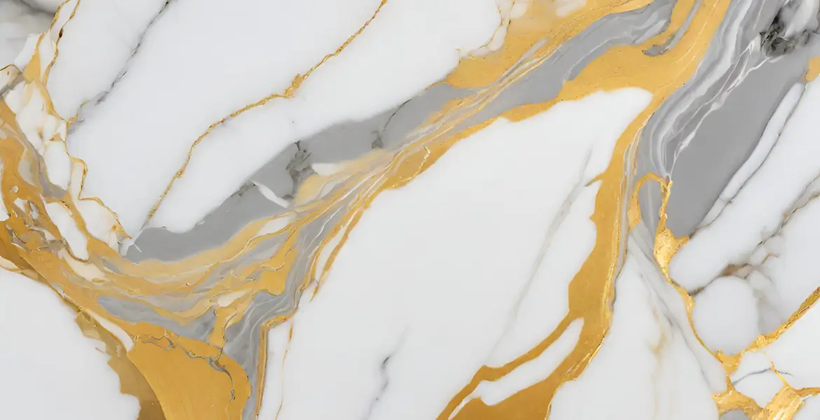 Luxurious Calacatta Marble with Bold Gold and Grey Veins – Ideal for High-End Interiors