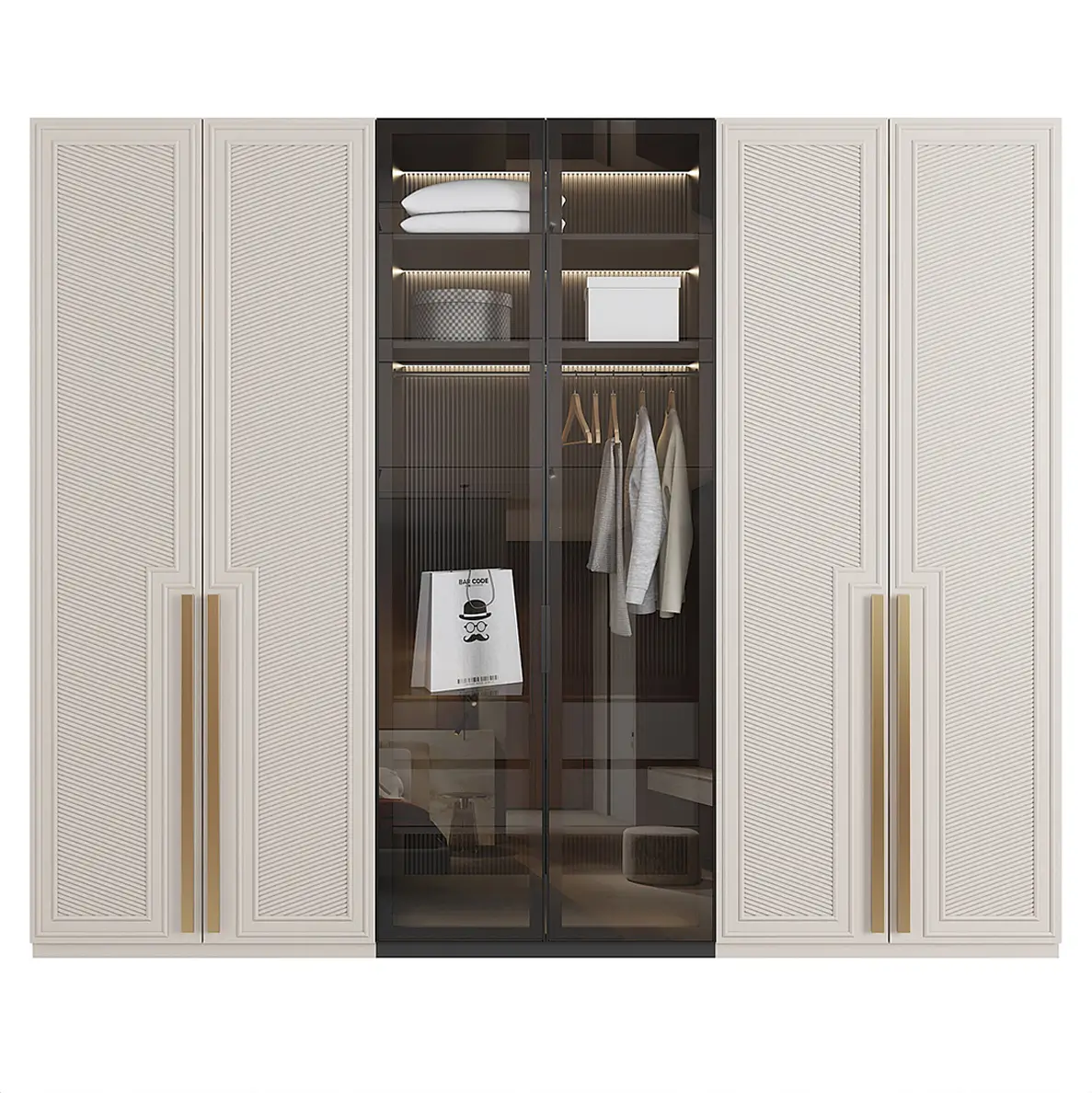 Glass and Stainless Steel Wooden Wardrobe