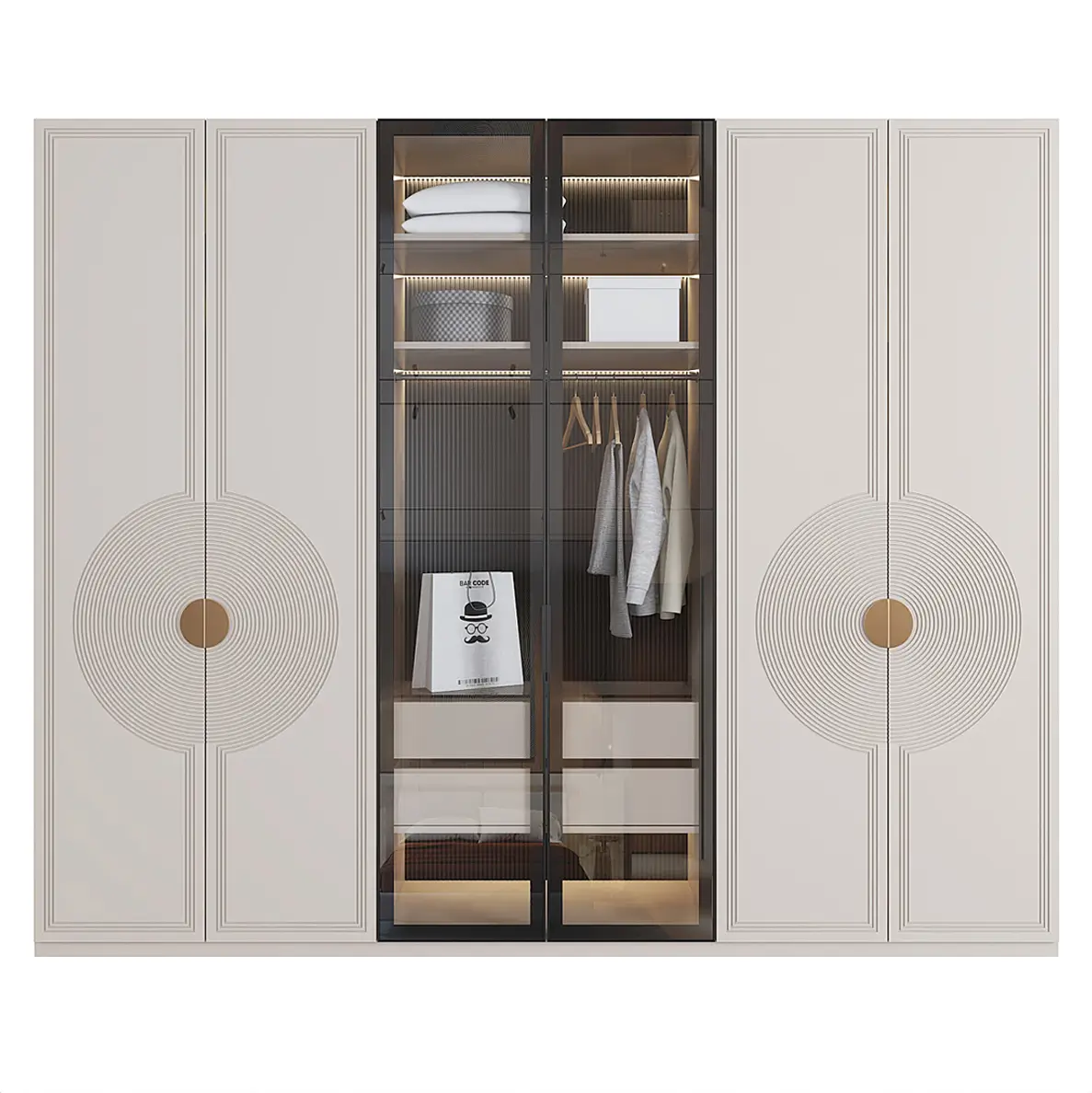 Stainless Steel and Wood Wardrobe