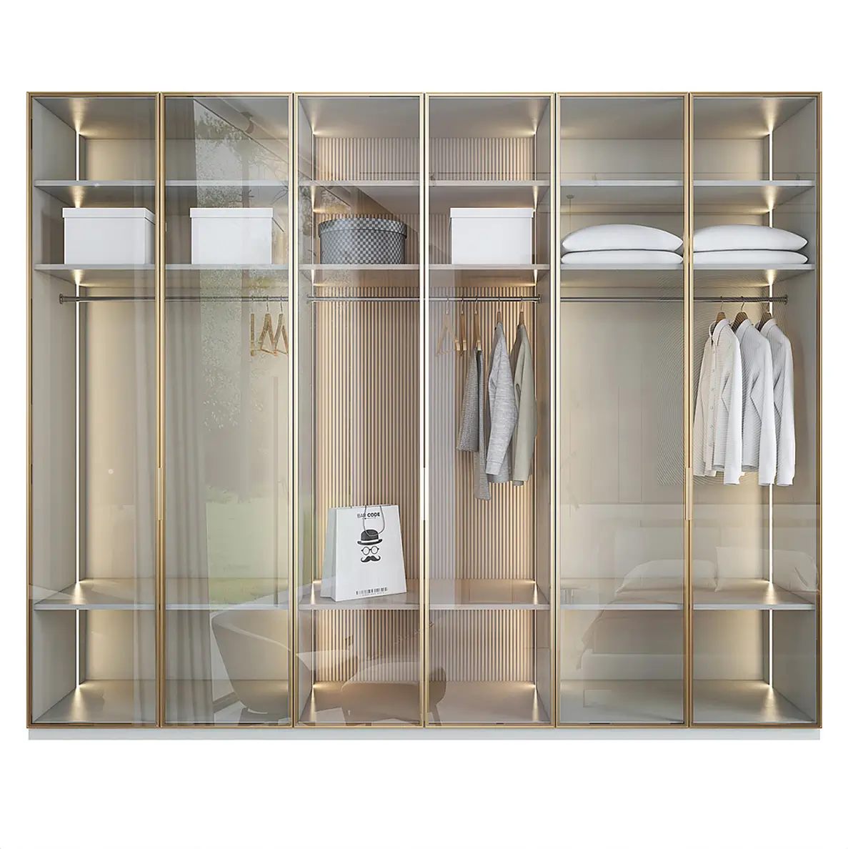 6 Doors Glass Wardrobe