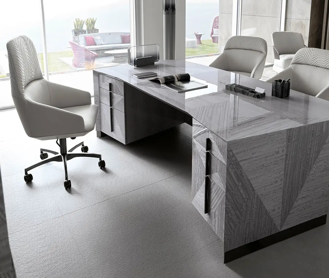 Stainless Steel and Wood Veneer Office Desk