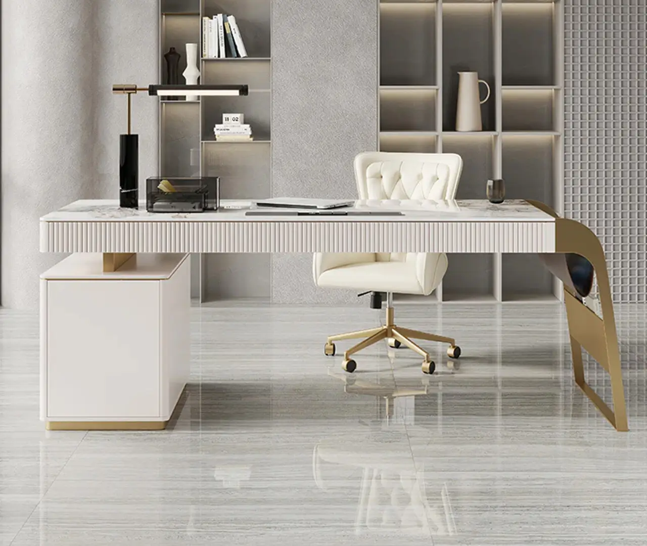 Stainless Steel and Marble Office Desk