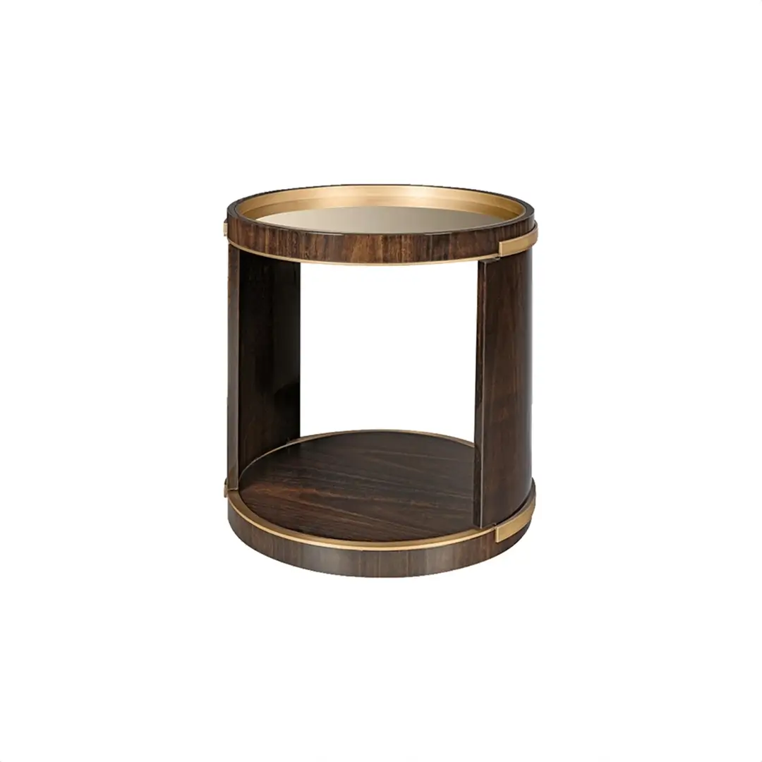 Bold Drum Side Table with Bronze Mirror