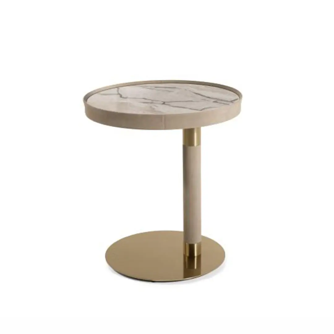 Leather Upholstered Marble Side Table