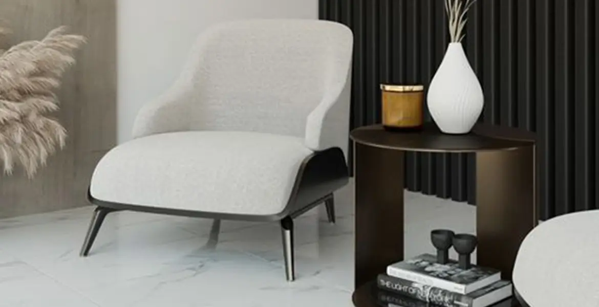 Round Wood and Brass Side Table