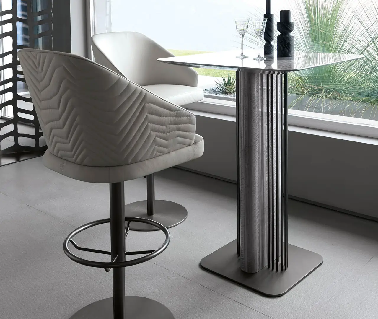 Stainless Steel and Upholstery Bar Stool