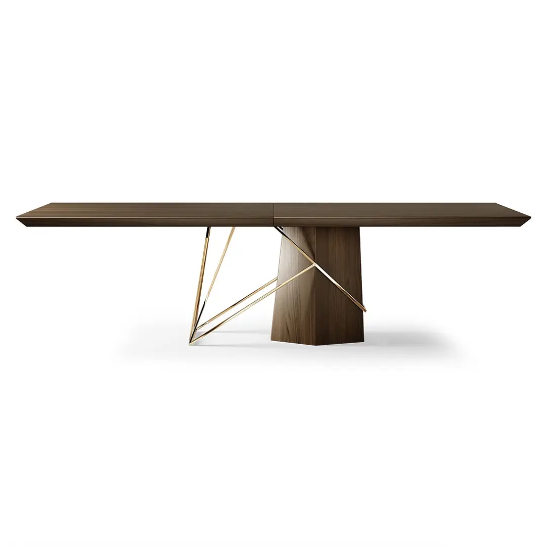 Rectangular Wooden Dining Table with Brass Details