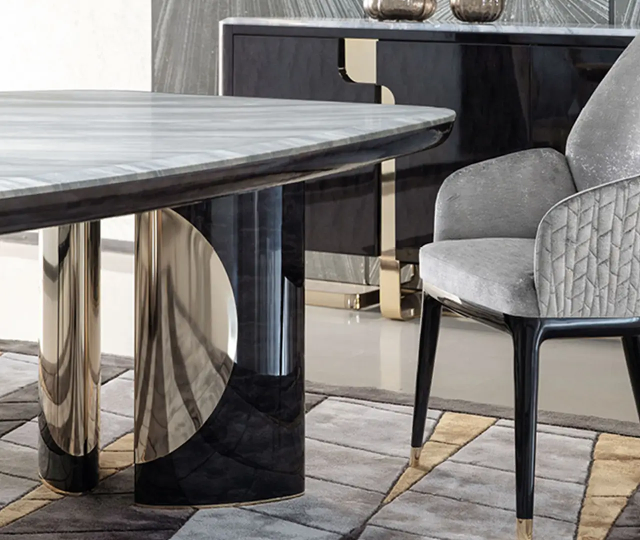 Marble Top Black Dining Table