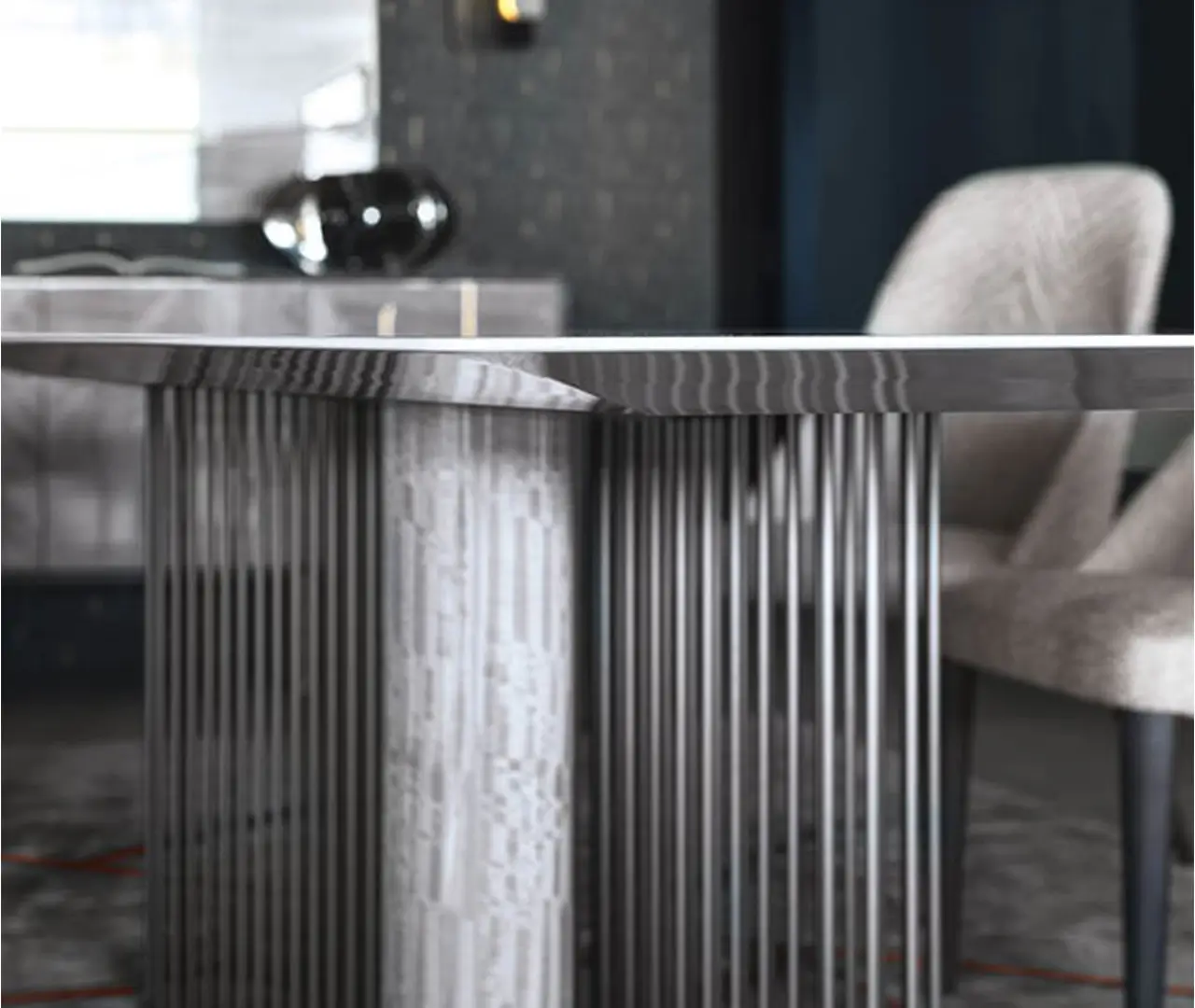 Wood and Steel Grey Dining Table