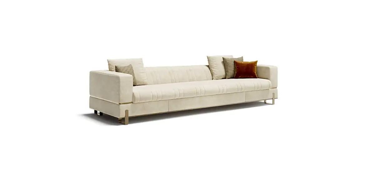 Modern luxury beige sofa with a sleek design, plush cushions, and gold-accented legs, offering elegance, comfort, and sophistication for any living space.